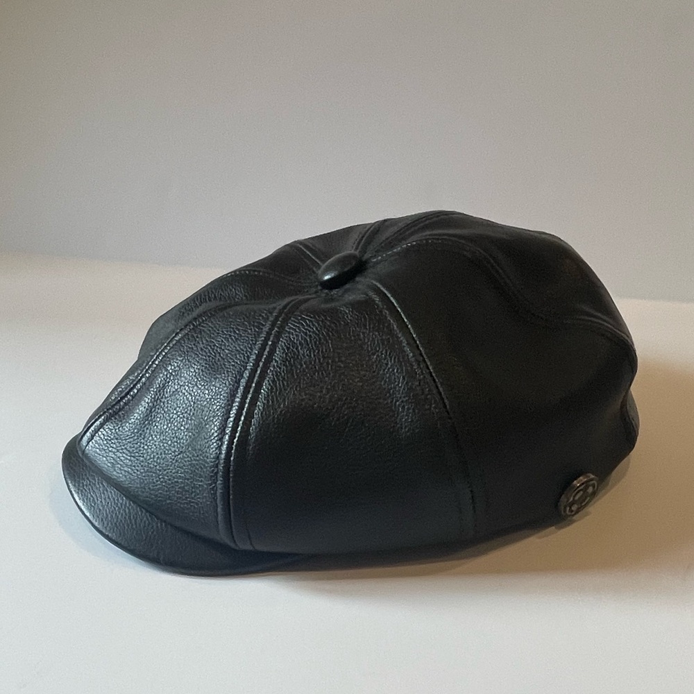 American Hat Makers-Freedom Hats-Black Leather Newsboy Cap Size Small